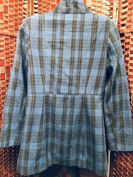 Old Navy Wool Blend Blue checkered Jacket Womens Medium - Picture 5 of 10